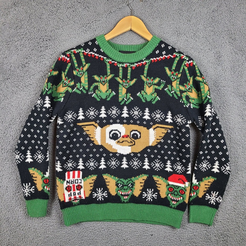 Mondo Gremlins Ugly Christmas Sweater Gizmo Stripe Fair Isle Knit Black XS